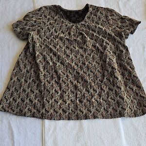 Lace Geometric Textured Brown Black Beige Short Sleeve Round Neck Women's Blouse